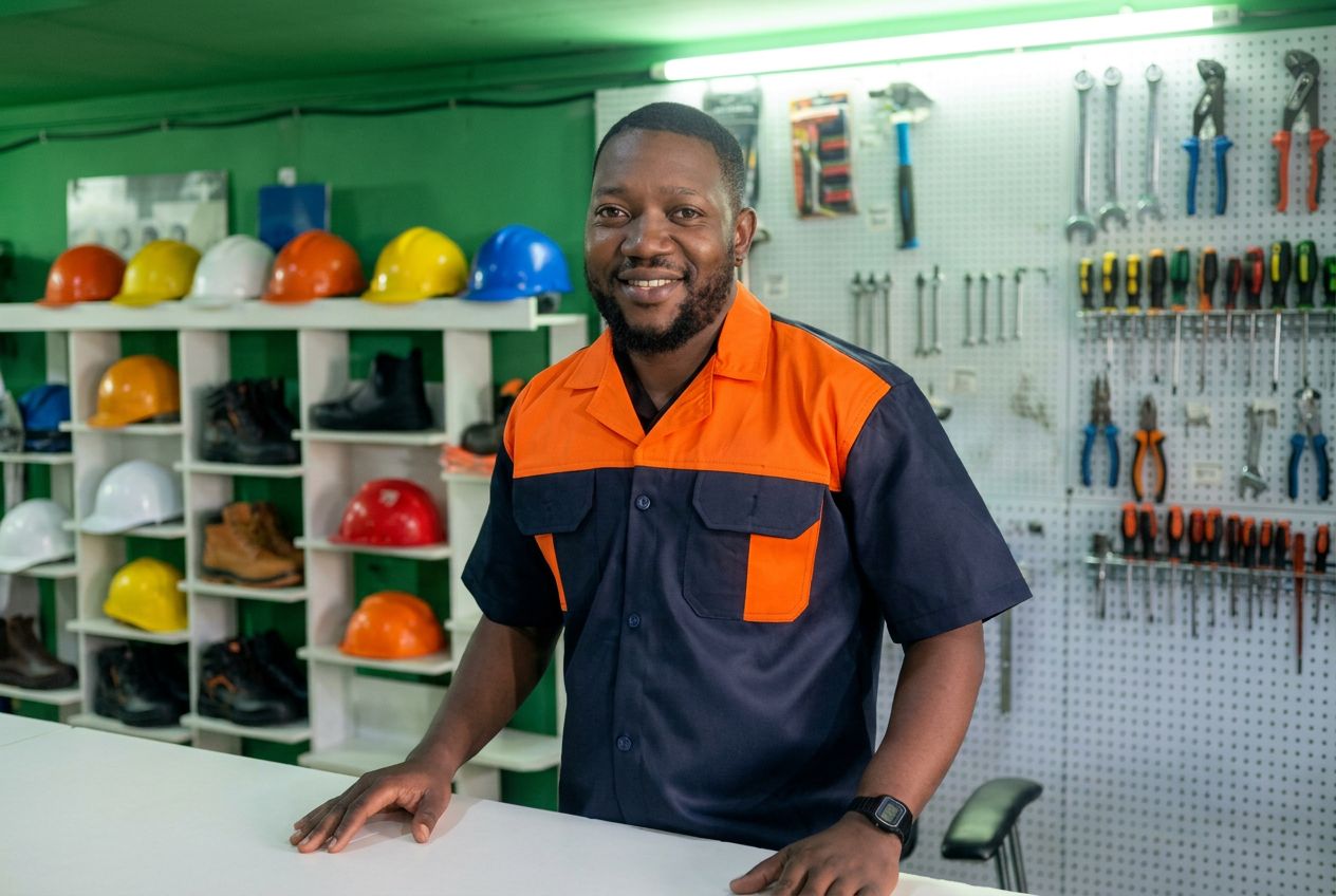 Worker in Royalblood corporate shirt